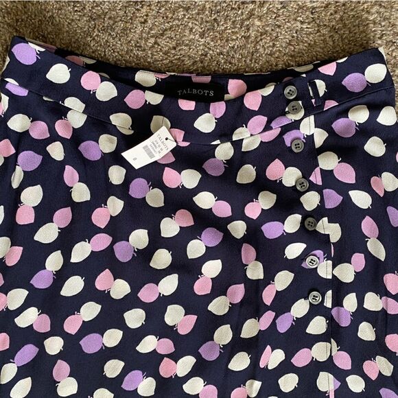 Talbots Wrap Around Side Button Midi Skirt New Leaf Print Lined Womens Size 8 - Picture 4 of 11